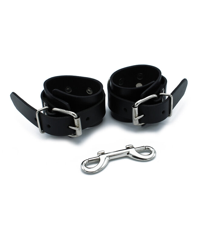 Kiotos Leather Elegante Zwarte Leren Handboeien met Ketting - Verstelbaar en Stevig