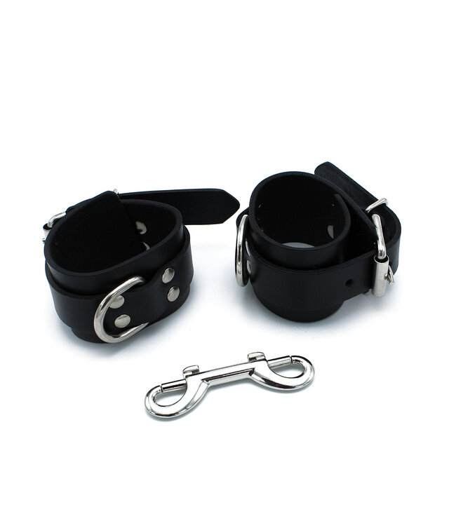 Kiotos Leather Elegante Zwarte Leren Handboeien met Ketting - Verstelbaar en Stevig