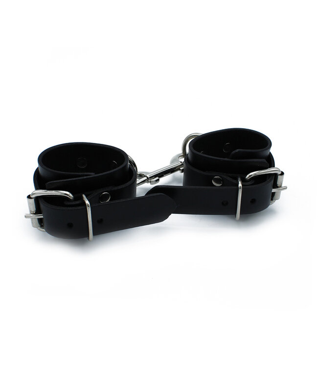 Kiotos Leather Stilvolle schwarze Lederhandschellen mit Kette – verstellbar und robust