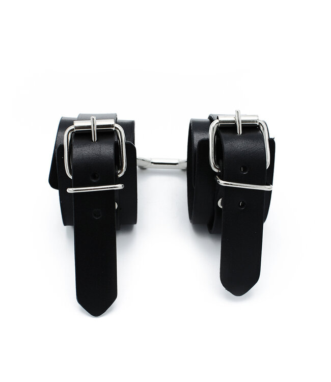 Kiotos Leather Elegante Zwarte Leren Handboeien met Ketting - Verstelbaar en Stevig