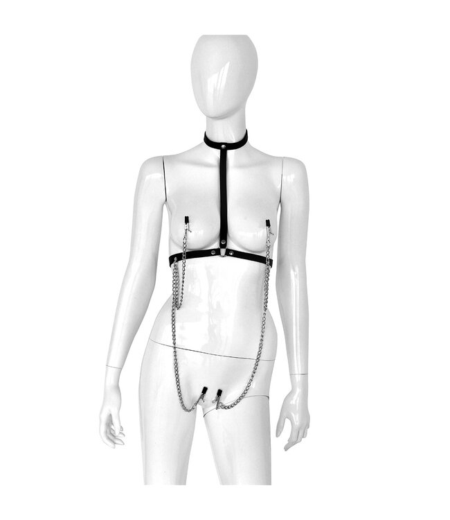 Kiotos Leather Intense Leren Halsbandkist met 4 Verstelbare Klemmen voor BDSM-Plezier