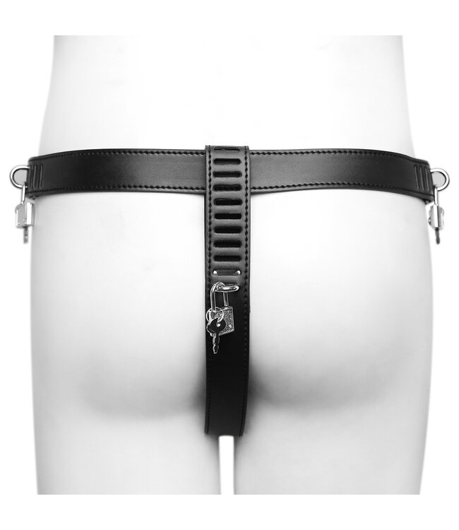 Kiotos Leather Exclusieve Leren Kuisheidsbroek met 3 Hangsloten - Veilig en Verstelbaar