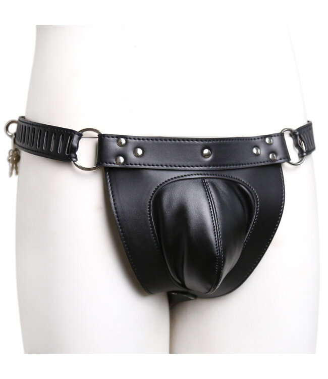 Kiotos Leather Exclusieve Leren Kuisheidsbroek met 3 Hangsloten - Veilig en Verstelbaar