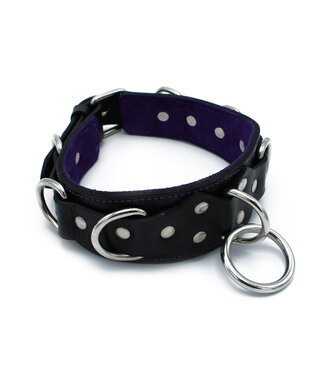 Kiotos Leather Stijlvolle Zwarte Leren Deluxe Halsband met O- en D-Ringen - 56 cm