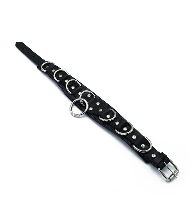 Kiotos Leather Deluxe Black Leather Collar with O&D Rings - 56 cm Adjustable Accessory