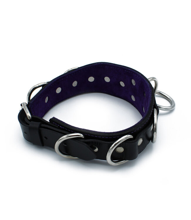 Kiotos Leather Luxuriöses schwarzes Leder-Halsband 56 cm mit O- und D-Ringen