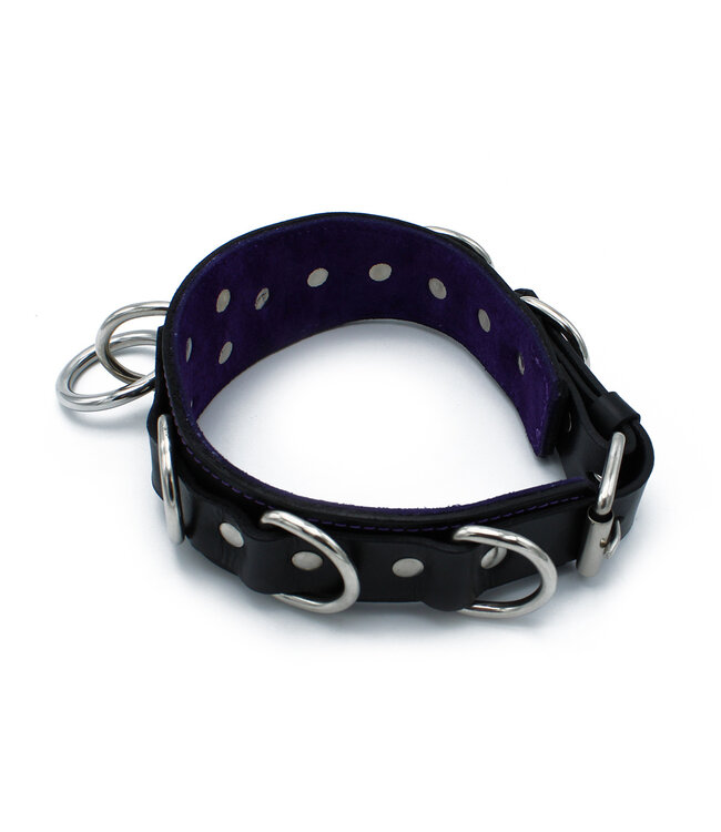 Kiotos Leather Deluxe Black Leather Collar with O&D Rings - 56 cm Adjustable Accessory