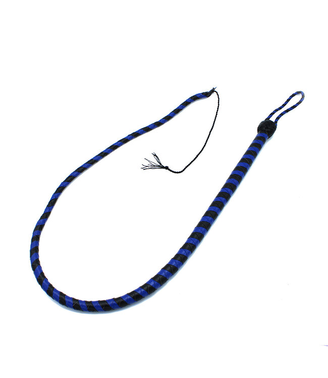 Kiotos Leather Durable Black & Blue Leather Whip 140 cm - Stylish Impact Play Accessory