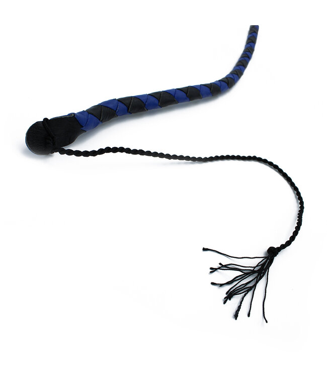 Kiotos Leather Durable Black & Blue Leather Whip 140 cm - Stylish Impact Play Accessory
