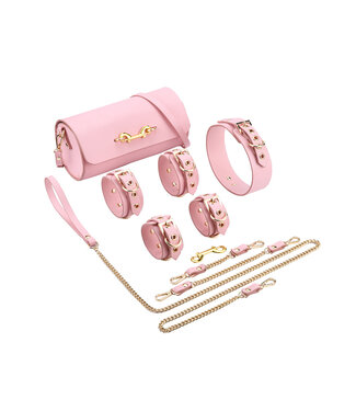 Kiotos Leather BDSM Deluxe Set 5-teilig in Rosa – Veganes Luxus für aufregende Spiele