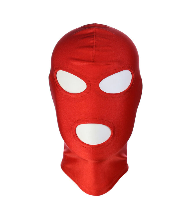 Kiotos Leather Rood Spandex BDSM Masker met 3 Openingen voor Ultimative Fetish Avonturen