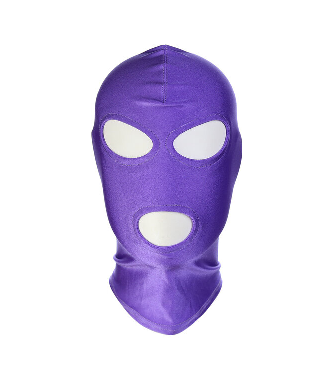 Kiotos Leather Paars Spandex BDSM-Masker met 3 Openingen voor Ultiem Genot