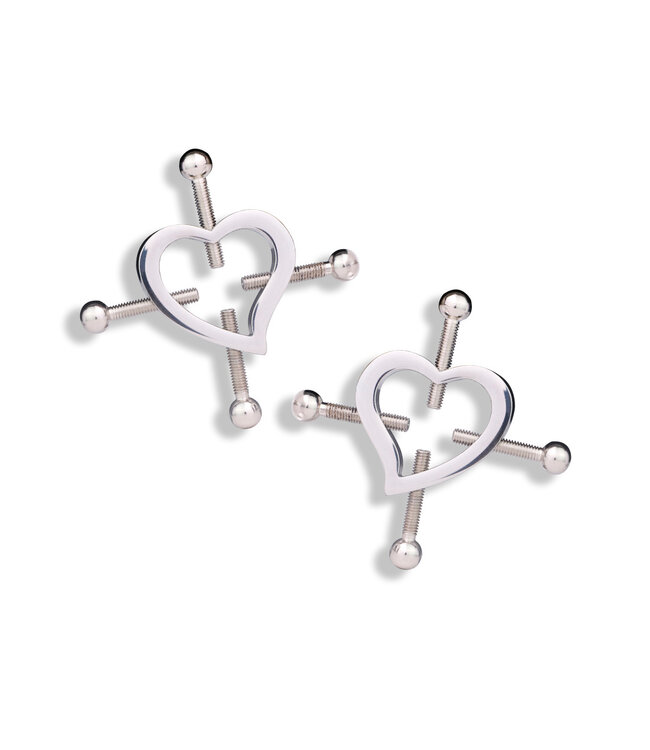 Kiotos Steel Herzförmige Nippelklemmen mit Glöckchen & verstellbares PU-Leder-Harness
