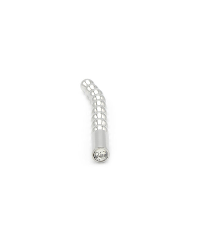 Kiotos Steel Curved 8mm Stainless Steel Penis Plug with Bead Pattern & Stones