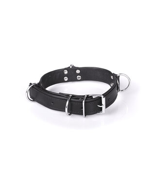 Kiotos Steel Deluxe Zwarte Bondage Halsband met 4 D-Ringen – Verstelbaar & Comfortabel