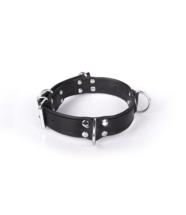 Kiotos Steel Deluxe Zwarte Bondage Halsband met 4 D-Ringen – Verstelbaar & Comfortabel