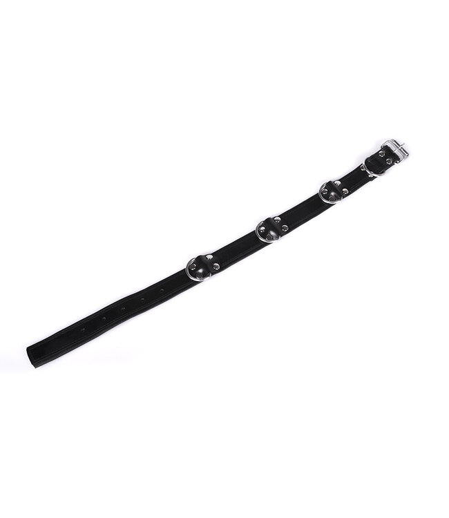 Kiotos Steel Deluxe Zwarte Bondage Halsband met 4 D-Ringen – Verstelbaar & Comfortabel