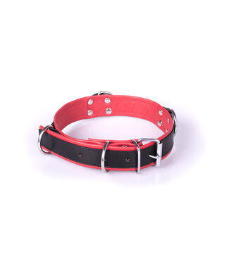 Kiotos Steel Stijlvolle Deluxe Bondage Halsband in Zwart-Rood met 4 D-Ringen
