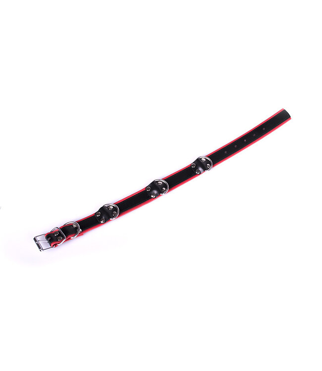 Kiotos Steel Stijlvolle Deluxe Bondage Halsband in Zwart-Rood met 4 D-Ringen