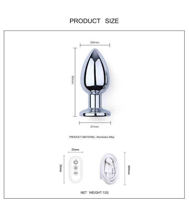 Kiotos Steel Stijlvolle Vibrerende Aluminium Buttplug Medium met LED Verlichting - Kiotos Steel