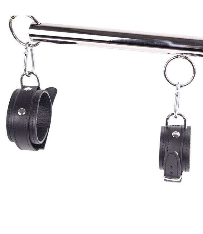 Kiotos Steel Luxe Zwarte Leren Spreidstang Set 76 cm – Voor Comfortabele Bondage Ervaringen