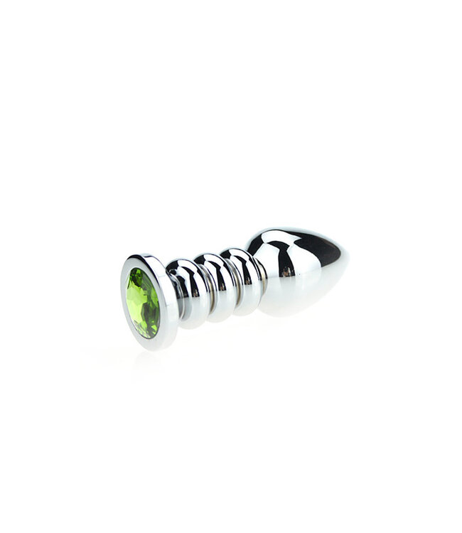 Kiotos Unisex Geribbelde Roestvrijstalen Buttplug Groen 10,3 cm - Voor Intense Stimulatie