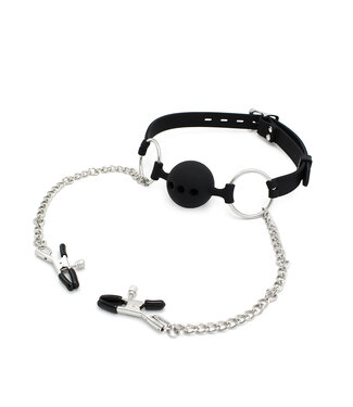 Kiotos X Label Verleidelijke 2-in-1 Siliconen Ball Gag met Tepelklemmen voor Intense BDSM Beleving