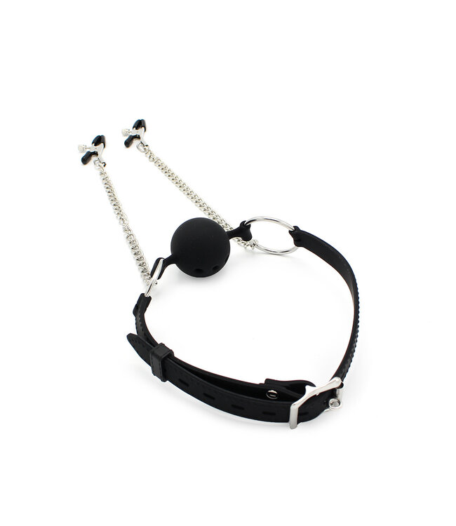 Kiotos X Label Verleidelijke 2-in-1 Siliconen Ball Gag met Tepelklemmen voor Intense BDSM Beleving
