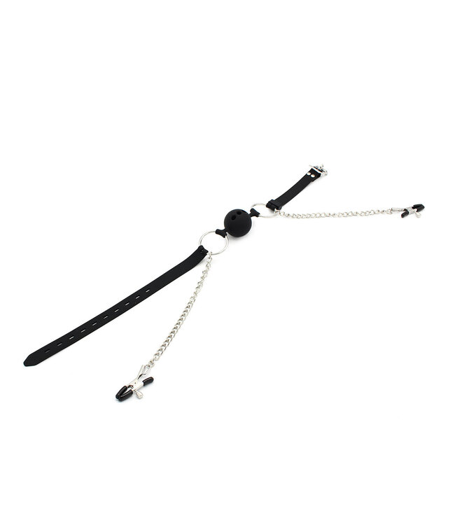 Kiotos X Label Verleidelijke 2-in-1 Siliconen Ball Gag met Tepelklemmen voor Intense BDSM Beleving