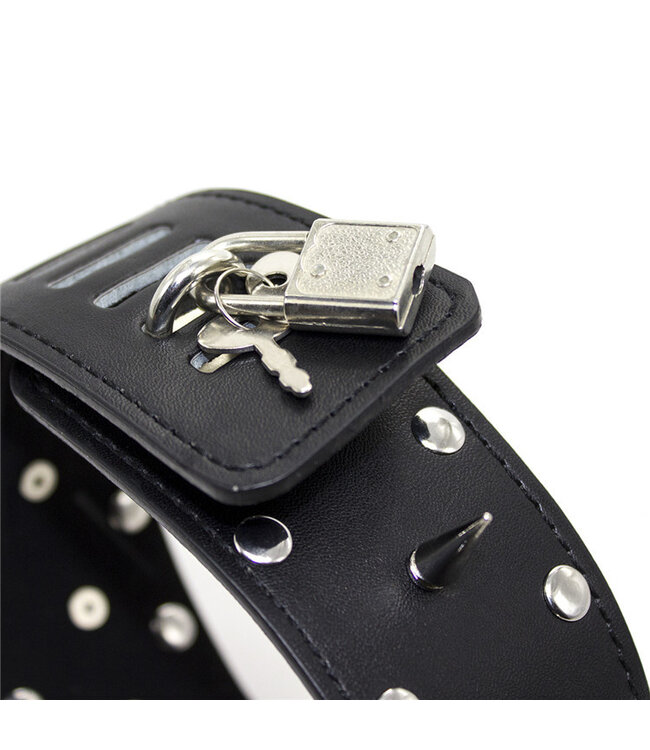 Perfect Lover Adjustable Spiked Leather Collar with Chain for BDSM Domination