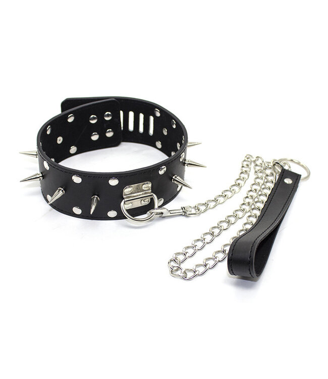 Perfect Lover Verstellbares Lederhalsband mit Spikes und Kette für BDSM und Dominanz