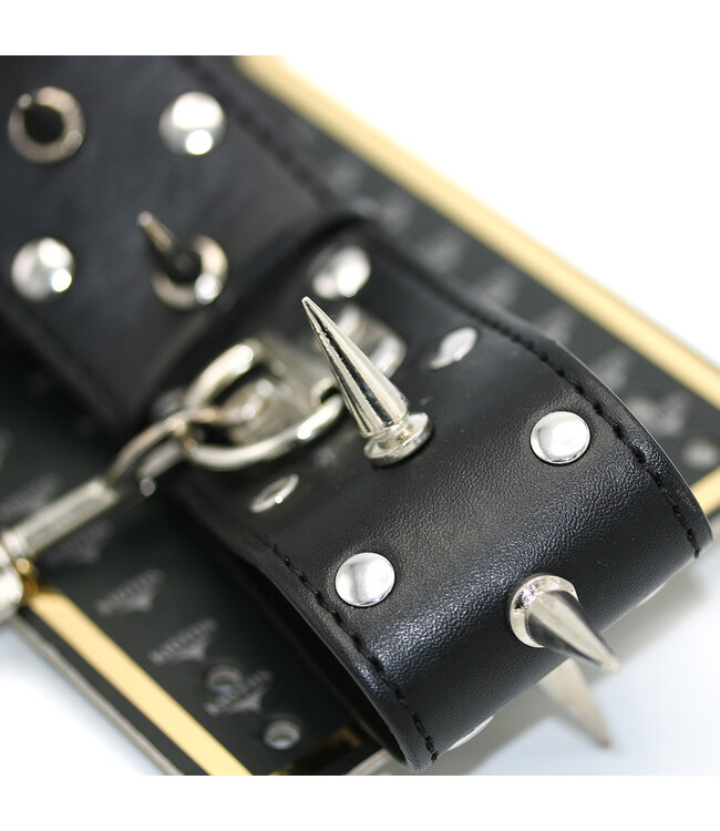 Perfect Lover Adjustable Spiked Leather Collar with Chain for BDSM Domination