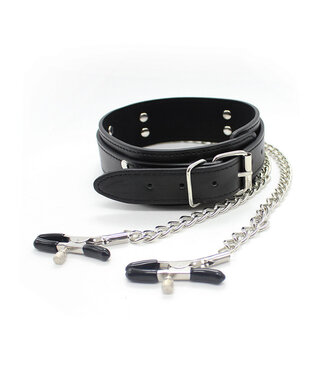 Perfect Lover Sleek PU Leather Collar with Nipple Chains for BDSM Domination Play