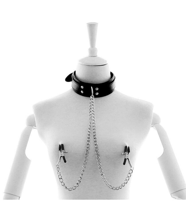 Perfect Lover PU-Leren Halsband met O-Ring en Verstelbare Tepelklemmen voor BDSM Spelletjes