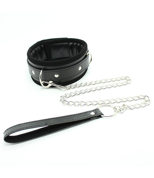 Perfect Lover Stijlvolle Gewatteerde PU-Leren Halsband met Kettingriem voor BDSM-plezier