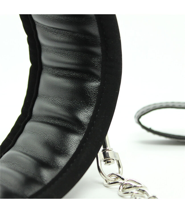 Perfect Lover Adjustable Padded Black PU Leather BDSM Collar with Chain Strap