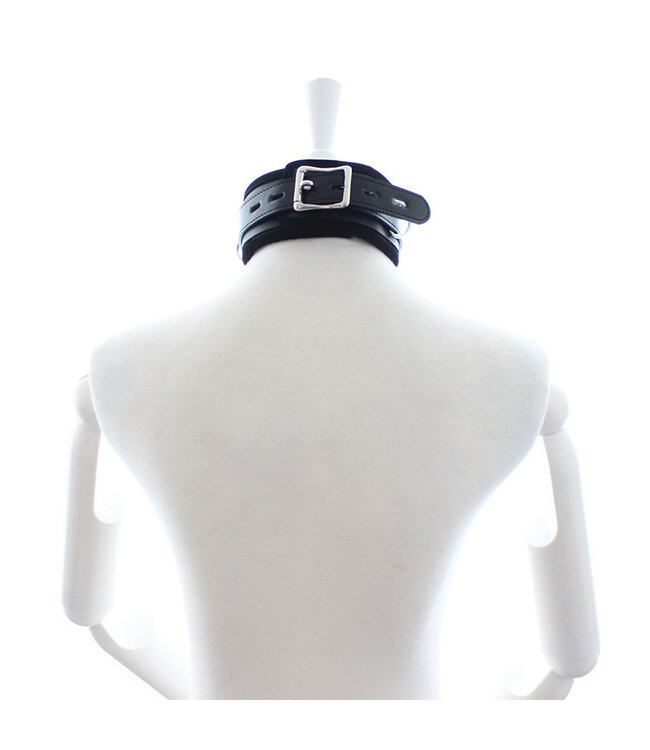 Perfect Lover Gepolstertes schwarzes PU-Lederhalsband mit Kettenriemen für BDSM
