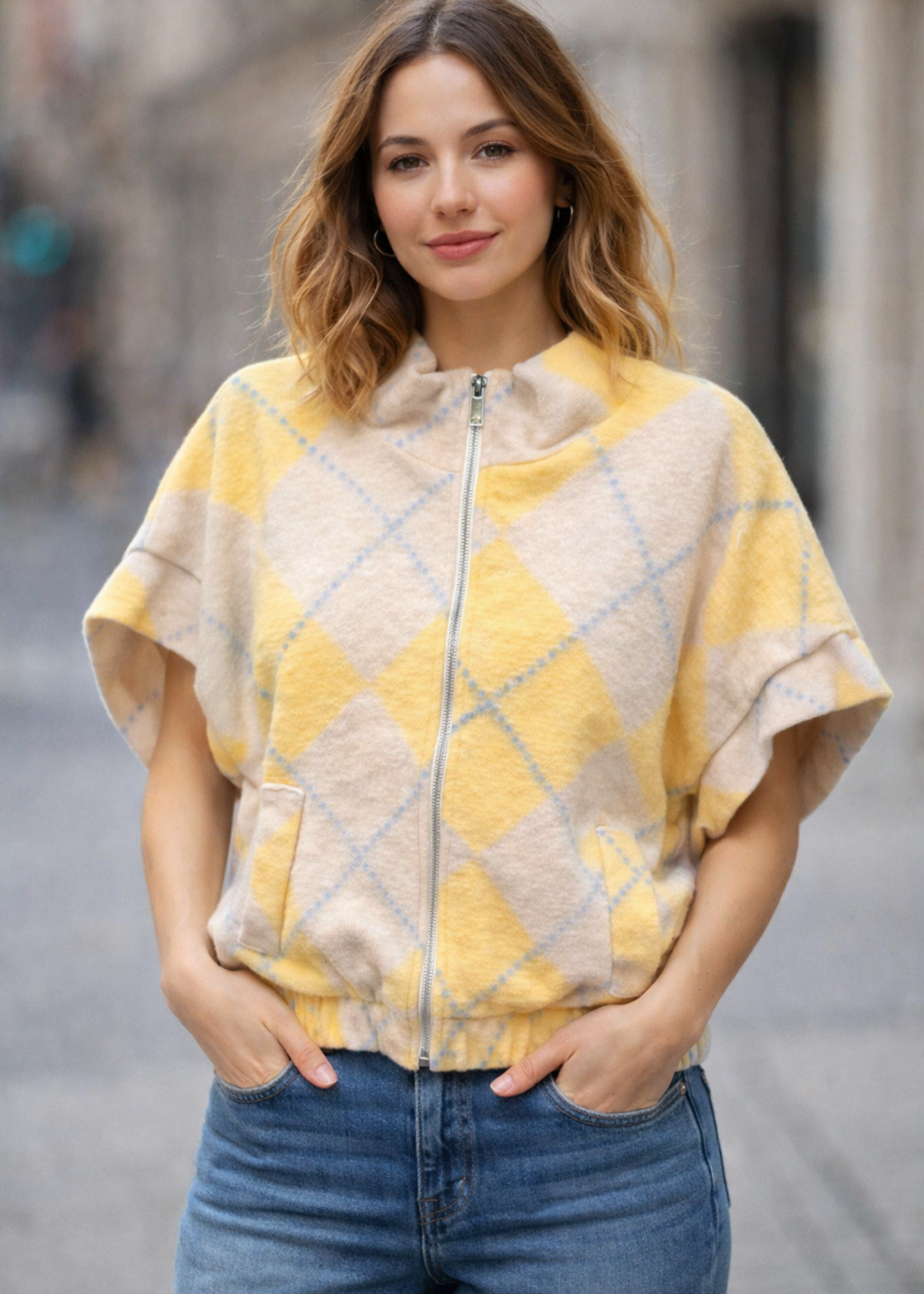 CASH & CARRY  KLEDING 2026 Jan-mei Mouwloos bomberjack Geel /ruit