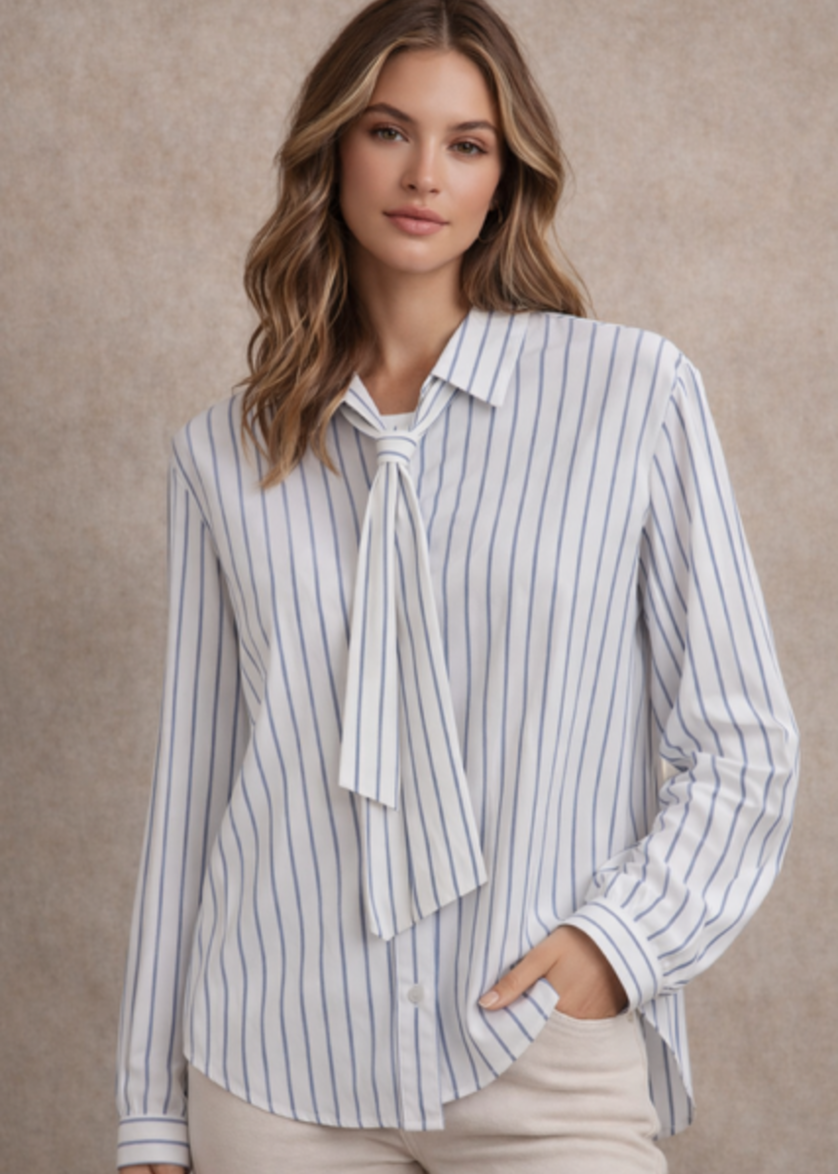 Blouse Pohem Stropdas Navy/white