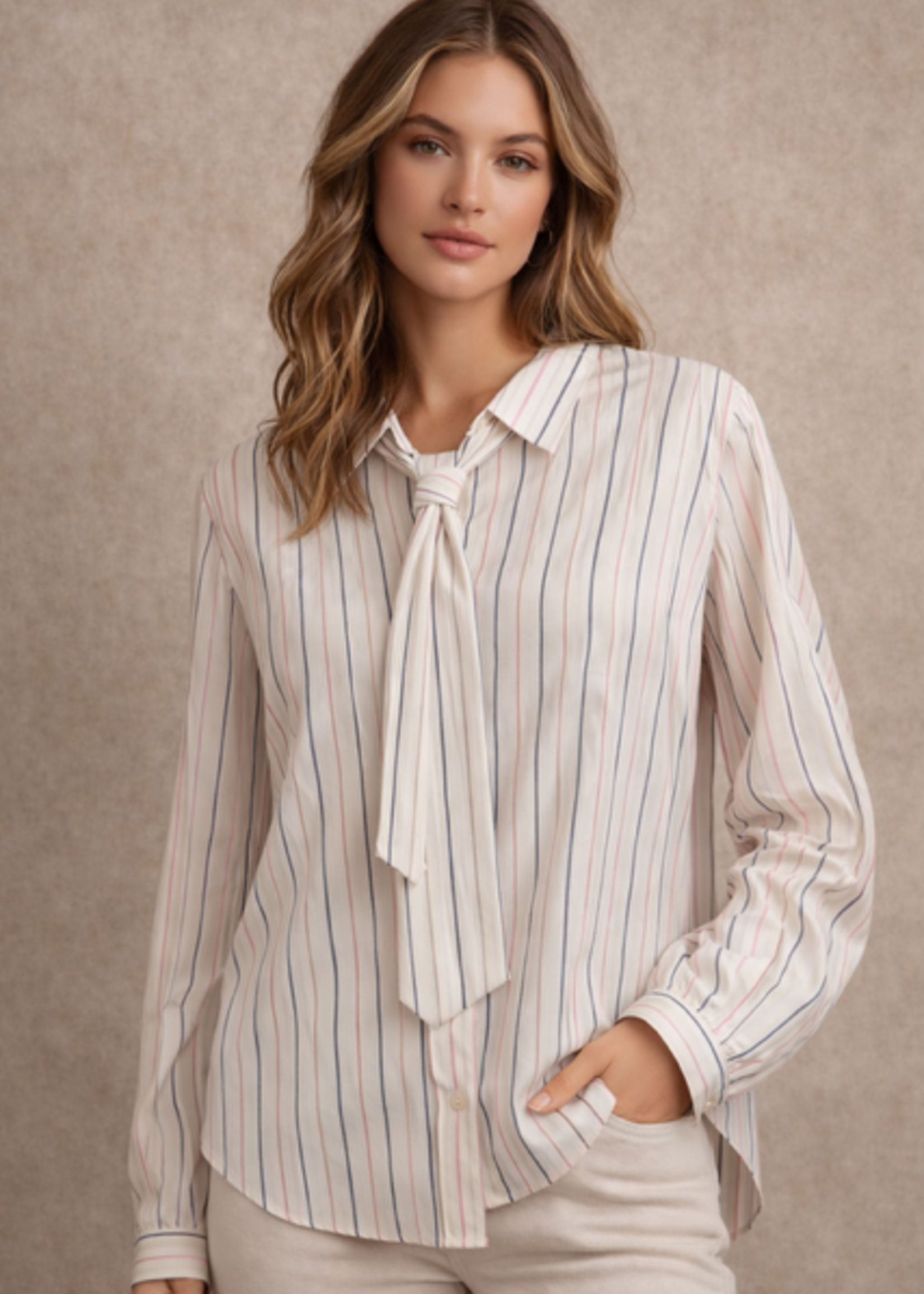 INKOOP VOORJAAR/ZOMER  2026 Blouse Pohem Stropdas stripe gouden details