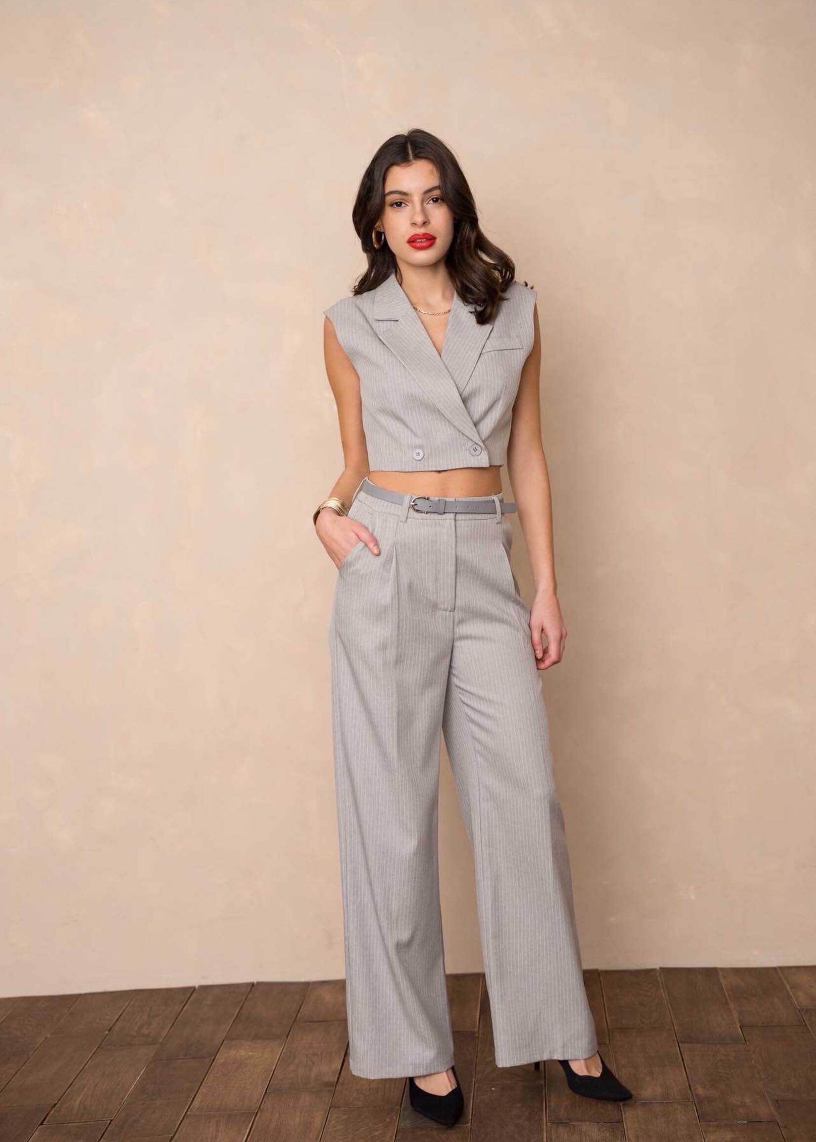 Gilet light grey stripe V331