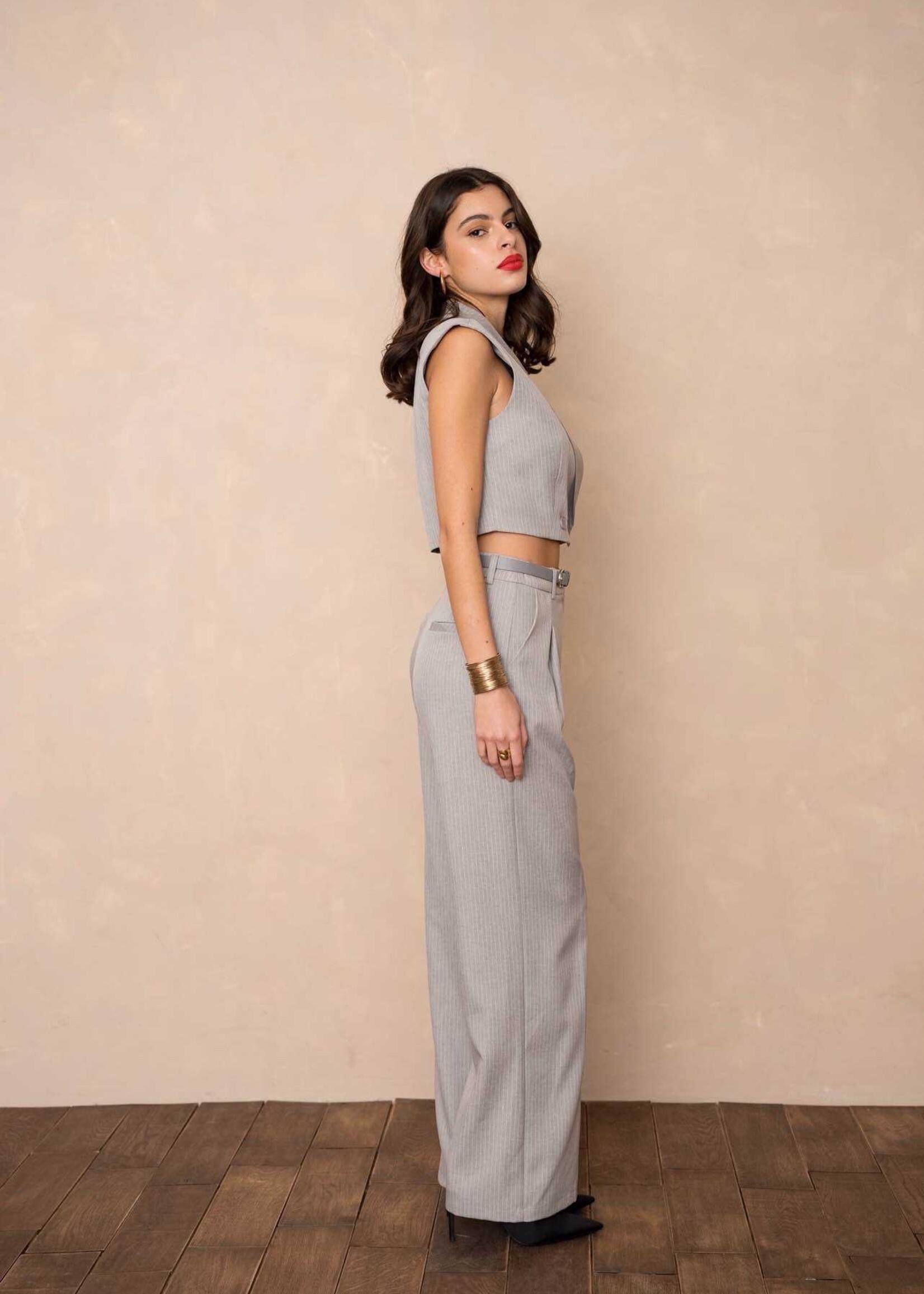 Gilet light grey stripe V331