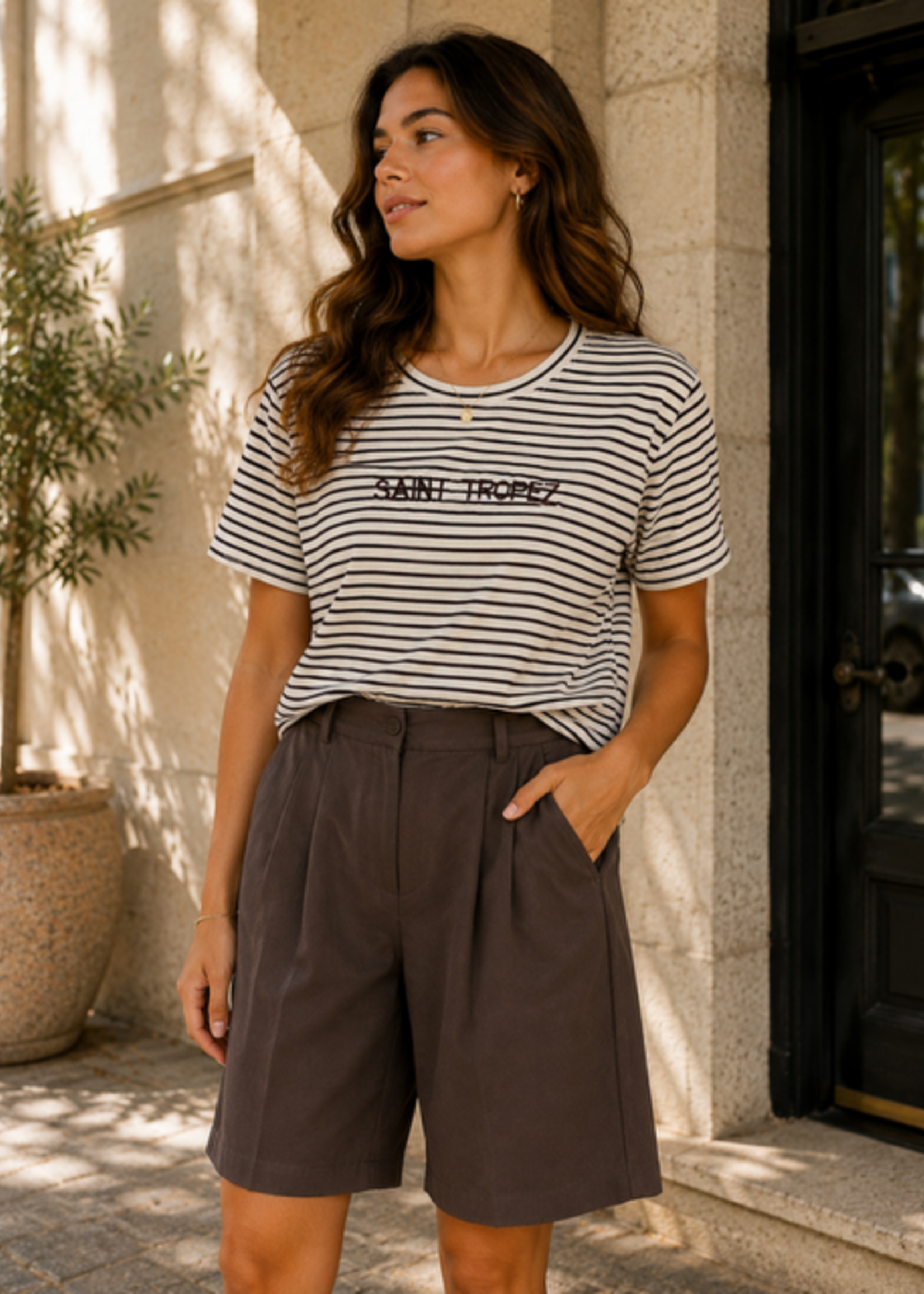 INKOOP VOORJAAR/ZOMER  2026 Shirt Bruin Stripe Saint Tropez