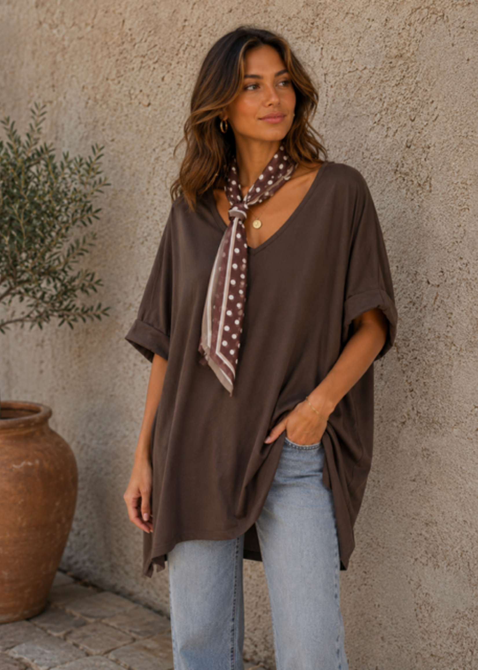 INKOOP VOORJAAR/ZOMER  2026 Oversized basic met sjaal (alle kleuren