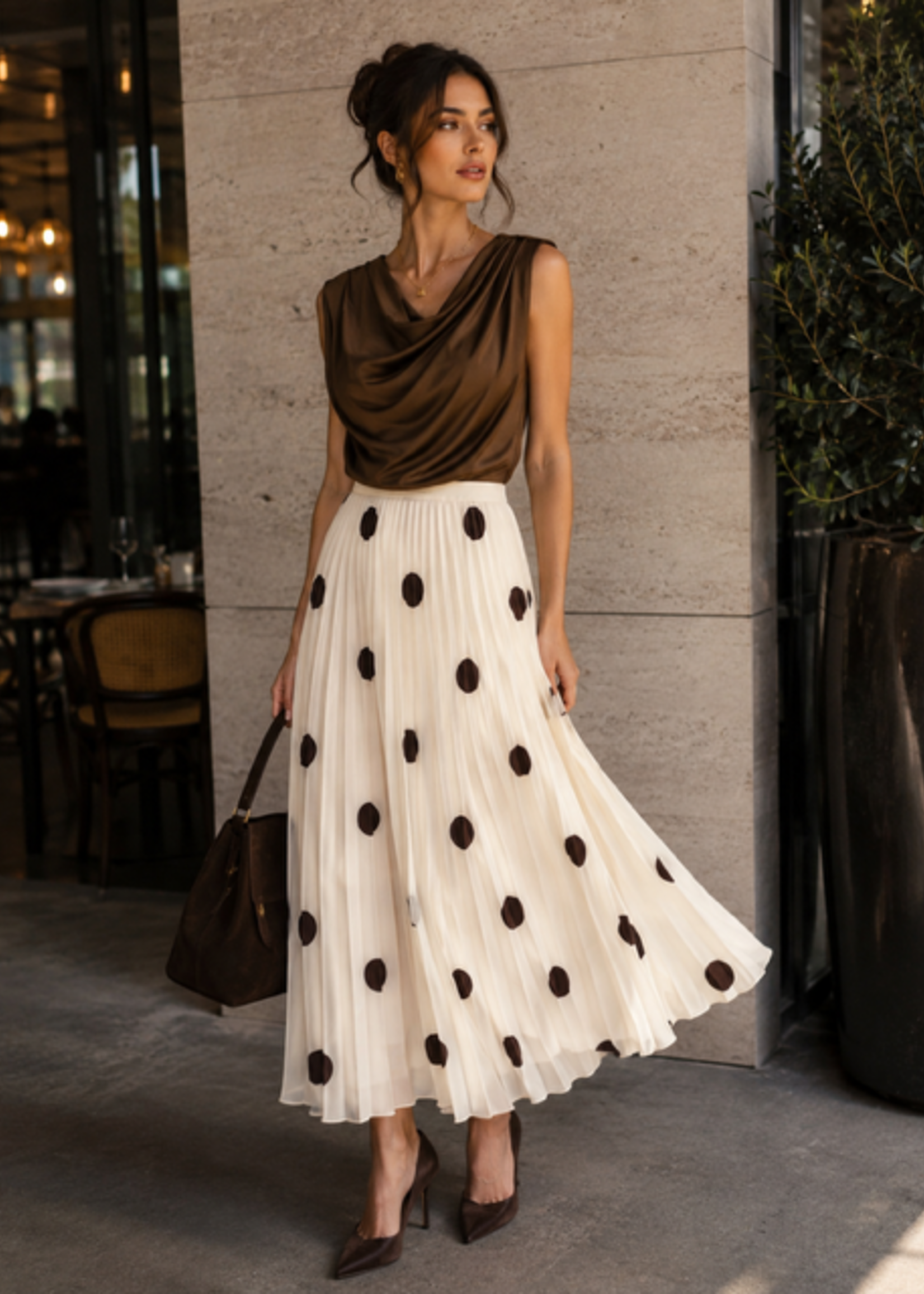 CASH & CARRY  KLEDING 2026 Jan-mei mouwloze bruine Top aansluitend model (2 kleuren)