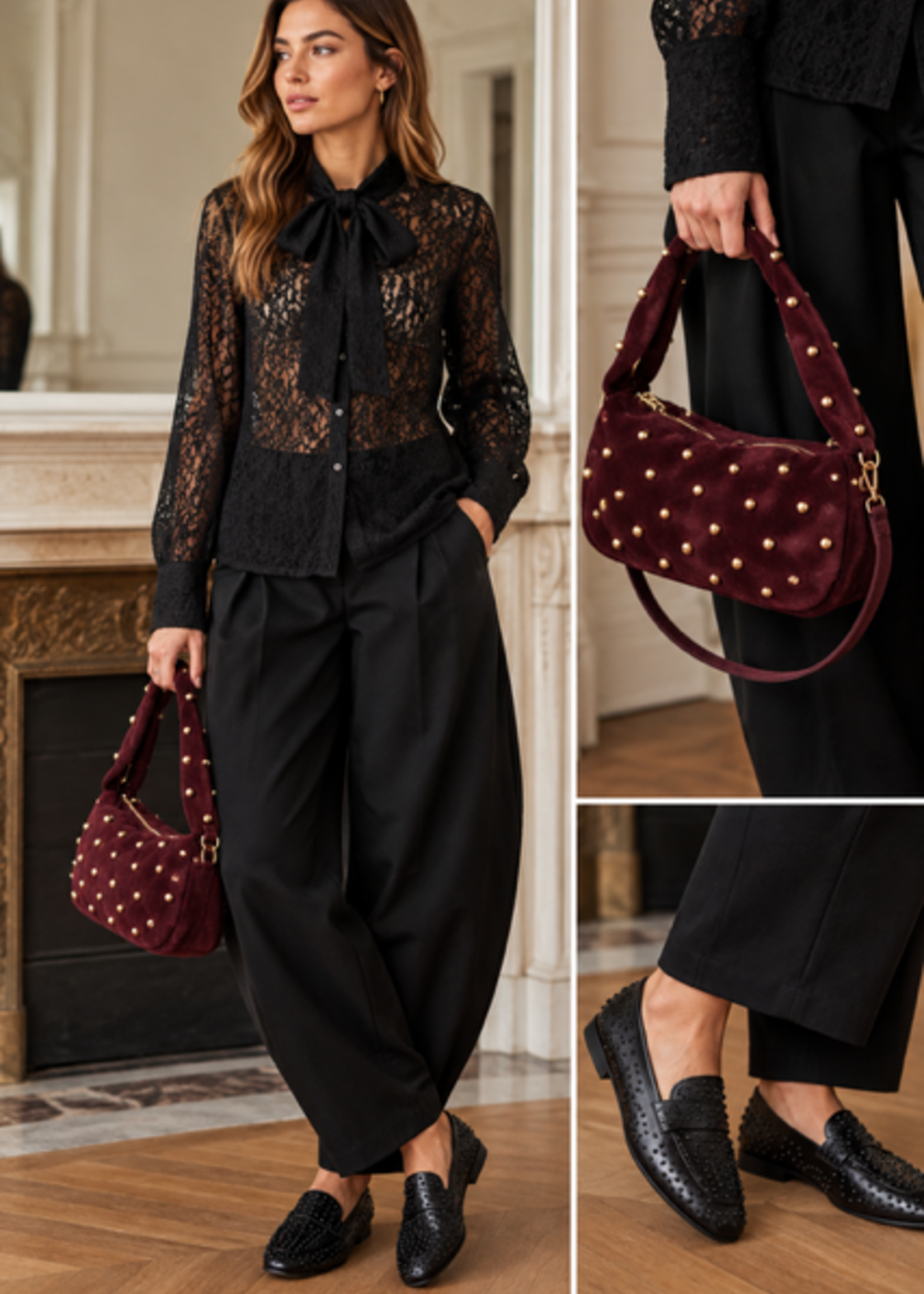INKOOP NAJAAR/ WINTER 2026 Zwart kanten blouse strik