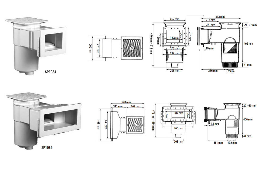 Hayward Skimmer Auto Skim Serie Liner Zwembaden - kleine en grote opening
