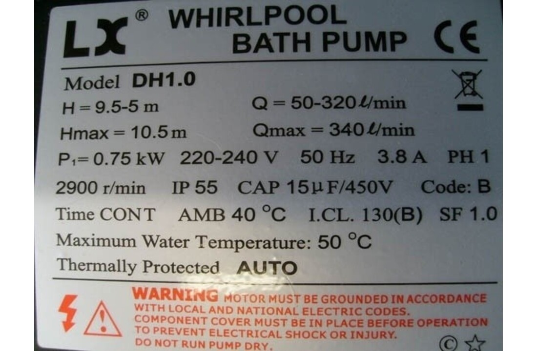 LX DH1.0 Spa Circulatiepomp voor Jacuzzi spa en bubbelbad 0.75 KW
