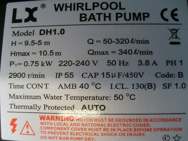 LX DH1.0 Spa Circulatiepomp voor Jacuzzi spa en bubbelbad 0.75 KW