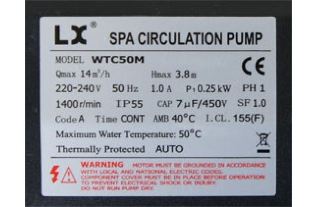LX WTC50M circulatiepomp voor Jacuzzi spa en bubbelbad 0,33pk